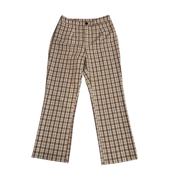 Shein Womens Brown Plaid Wide-Leg Trousers Size M Polyester/Rayon Blend - Picture 1 of 9